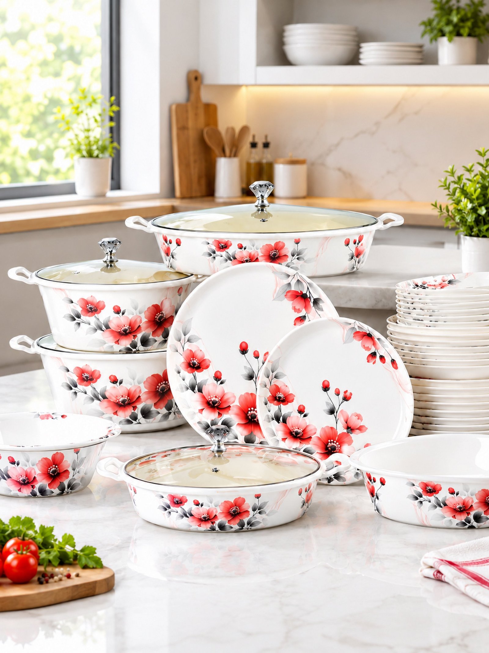 Samura Double Glazed Melamine Dinner Set – Elegant Floral Design