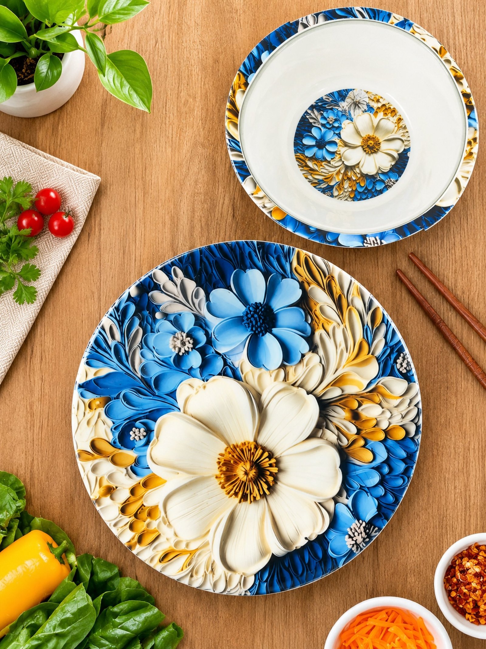 Ginori Floral Melamine Dinnerware Set – 72 Pieces | 8 Serves
