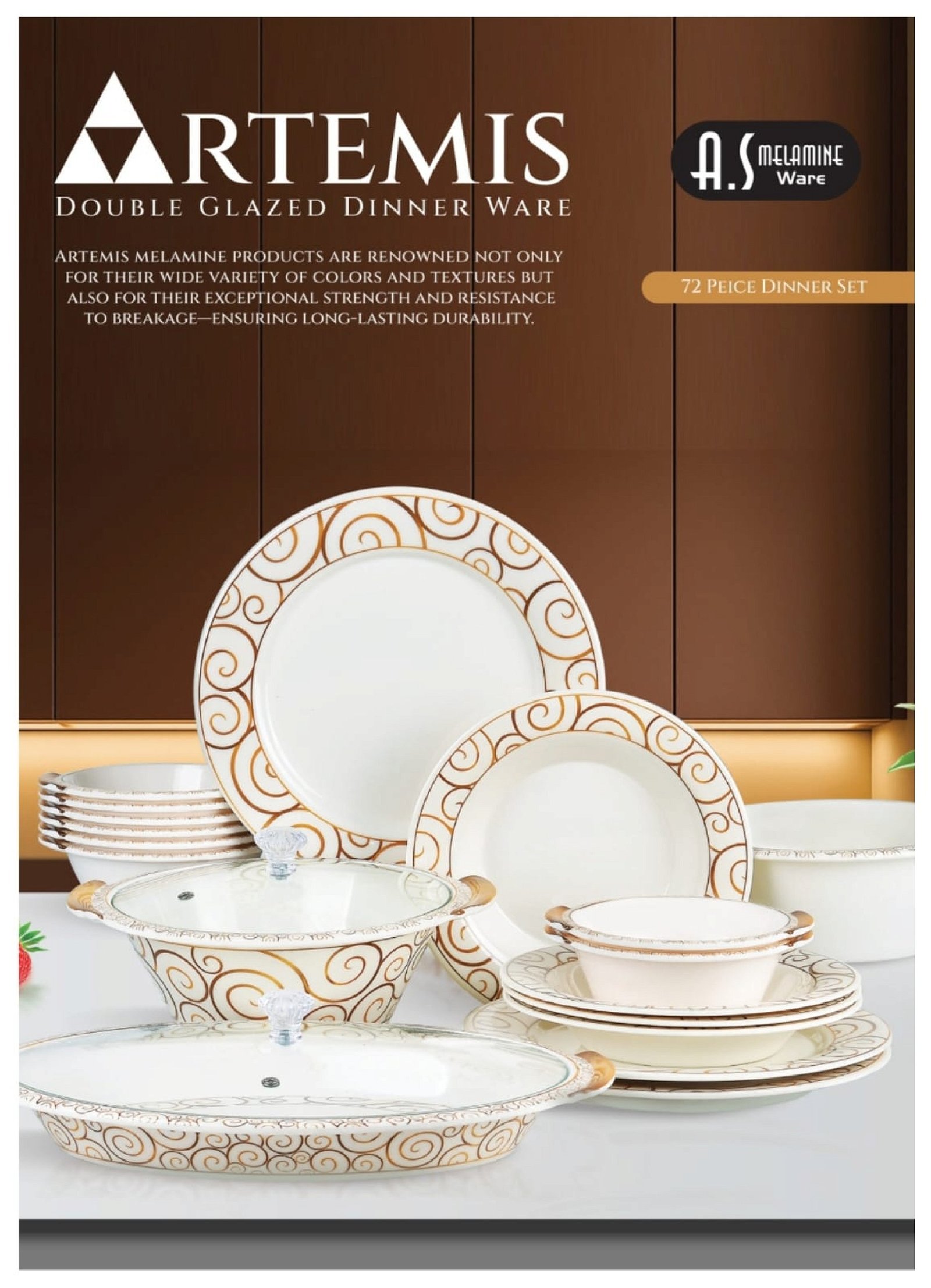 Artemis Double Glazed Melamine Dinnerware Set – 72 Pieces