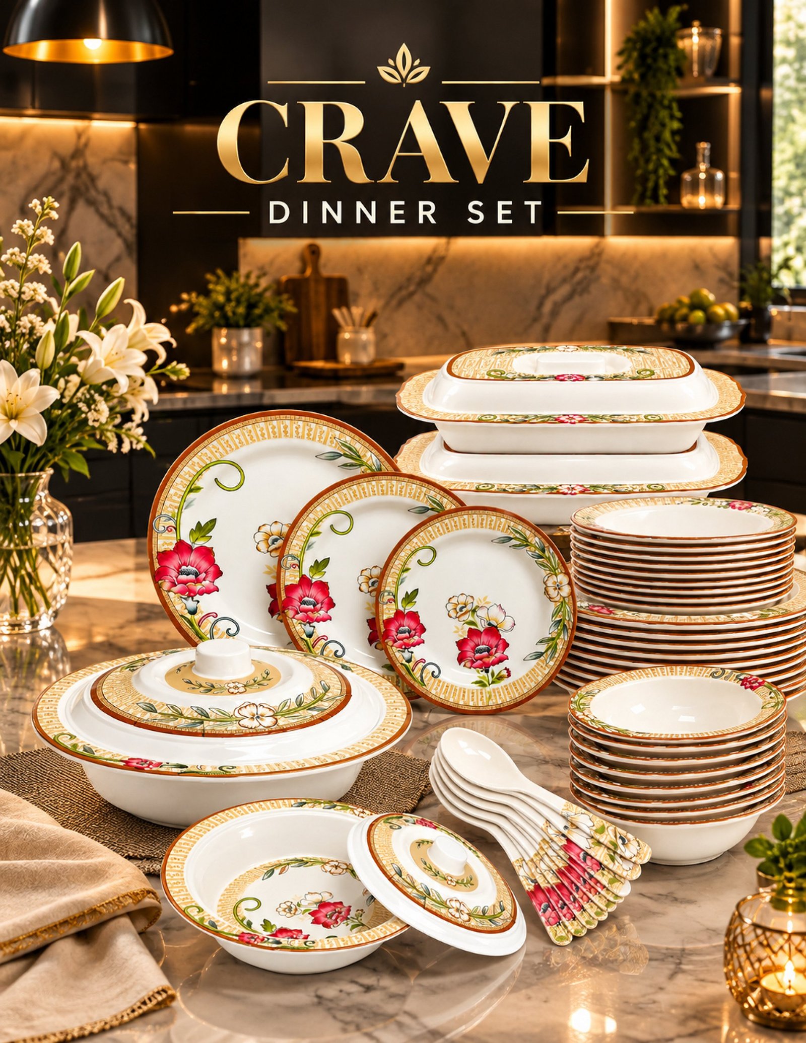 Crave Single Glazed Melamine Dinnerware Set – 155 Pieces